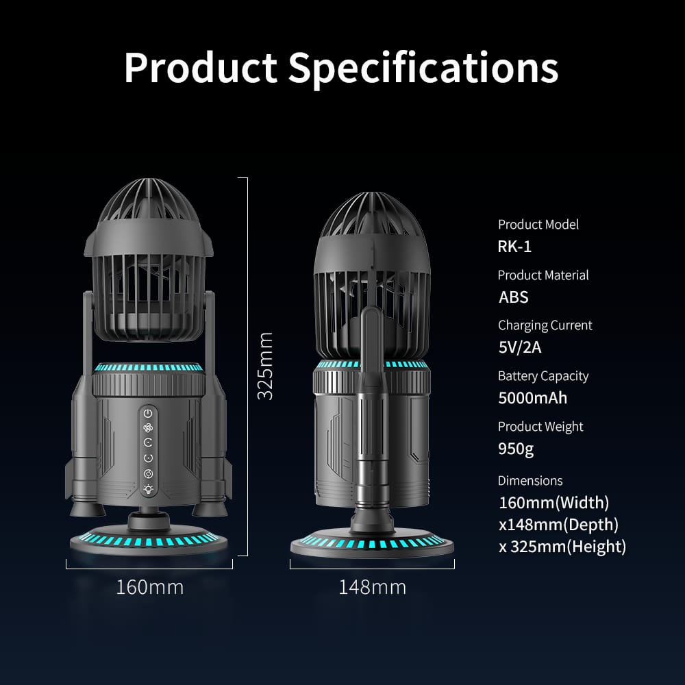 RGB Rocket Launch Circulation Fan – Mist Effect | 90° Oscillation